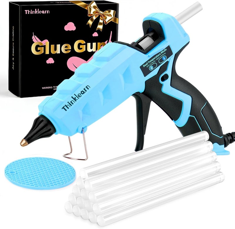 ThinkLearn 60/100W Dual Power Hot Glue Gun Kit with 15 Glue Sticks (7/16"), Heavy Duty Large Glue Gun for Crafts, DIY, Home Repairs - Blue - Image 1